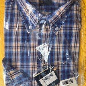 Tailorbyrd Blue and Tan Plaid Button Down Shirt